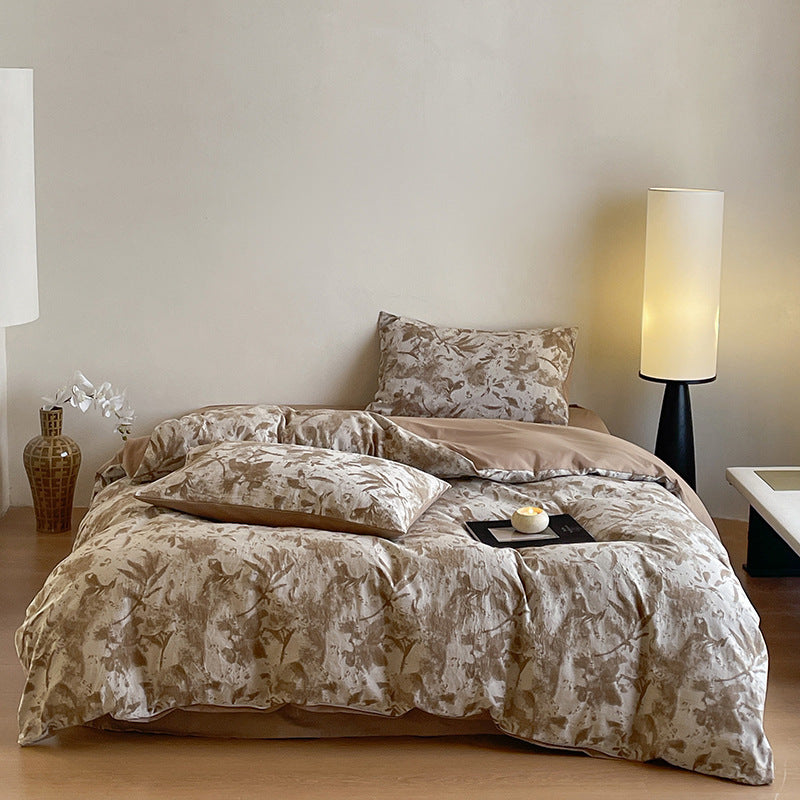 Luxuriöses Baumwoll-Bettwäsche-Set mit abstraktem Floralem Druck und Wendefunktion