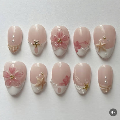 Kunstnagelset mit floralen und maritimen Designs Brehn