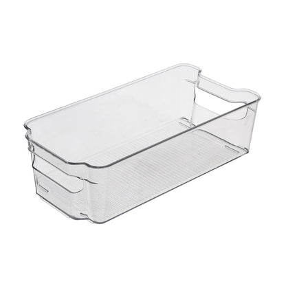 Transparente, flache Aufbewahrungsbox mit Griffen und rutschgeriffeltem Boden