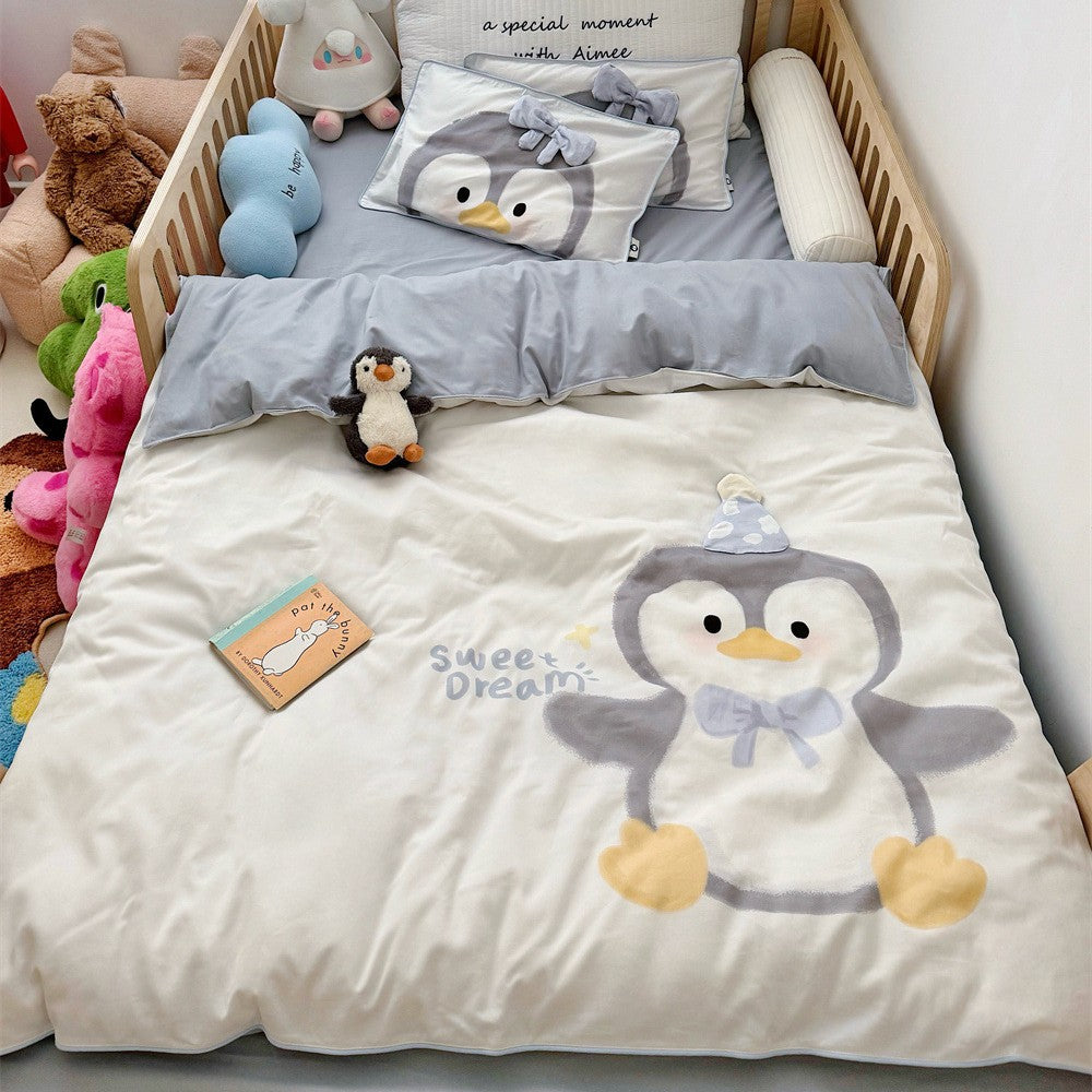 Kinder-Bettwäsche-Set mit kuscheliger Plüschapplikation und Teddybär-Kürbismotiv