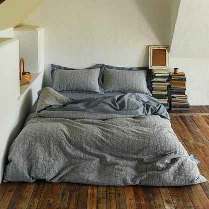 Stonewashed Gequiltetes Baumwollbettwäsche-Set mit Minimalistischem Rippstich