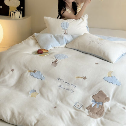 Kinder-Bettwäsche-Set aus Baumwolle mit applizierten Heißluftballon- und Teddybär-Motiven Brehn