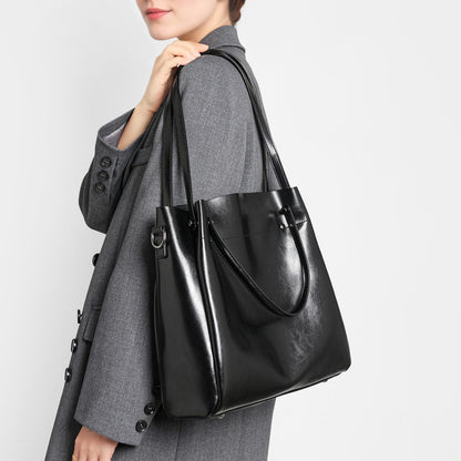 Strukturiert Glänzendes Leder-Look Große Schultertasche mit Doppelte Oberhandgriffe