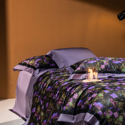 Luxuriöses Satin-Mix Wendebettbezug-Set mit dekorativer Bordüre und Kissenbezügen
