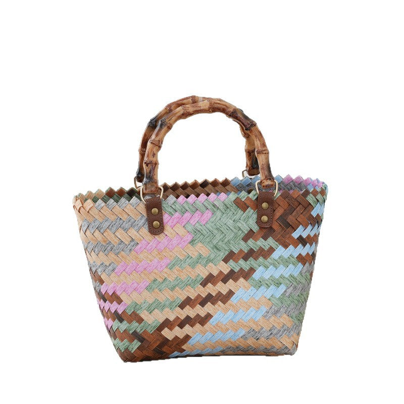 Handtasche Aus Geflochtenem Material mit Bambusgriffen Brehn