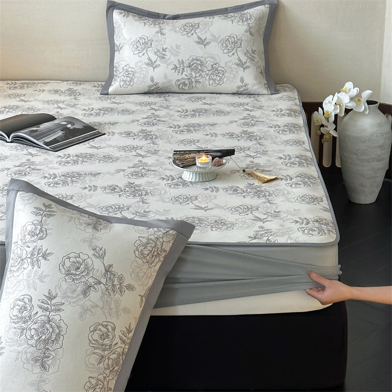 Bettlaken-Set mit floraler Allover-Print und dekorativer Saumblende