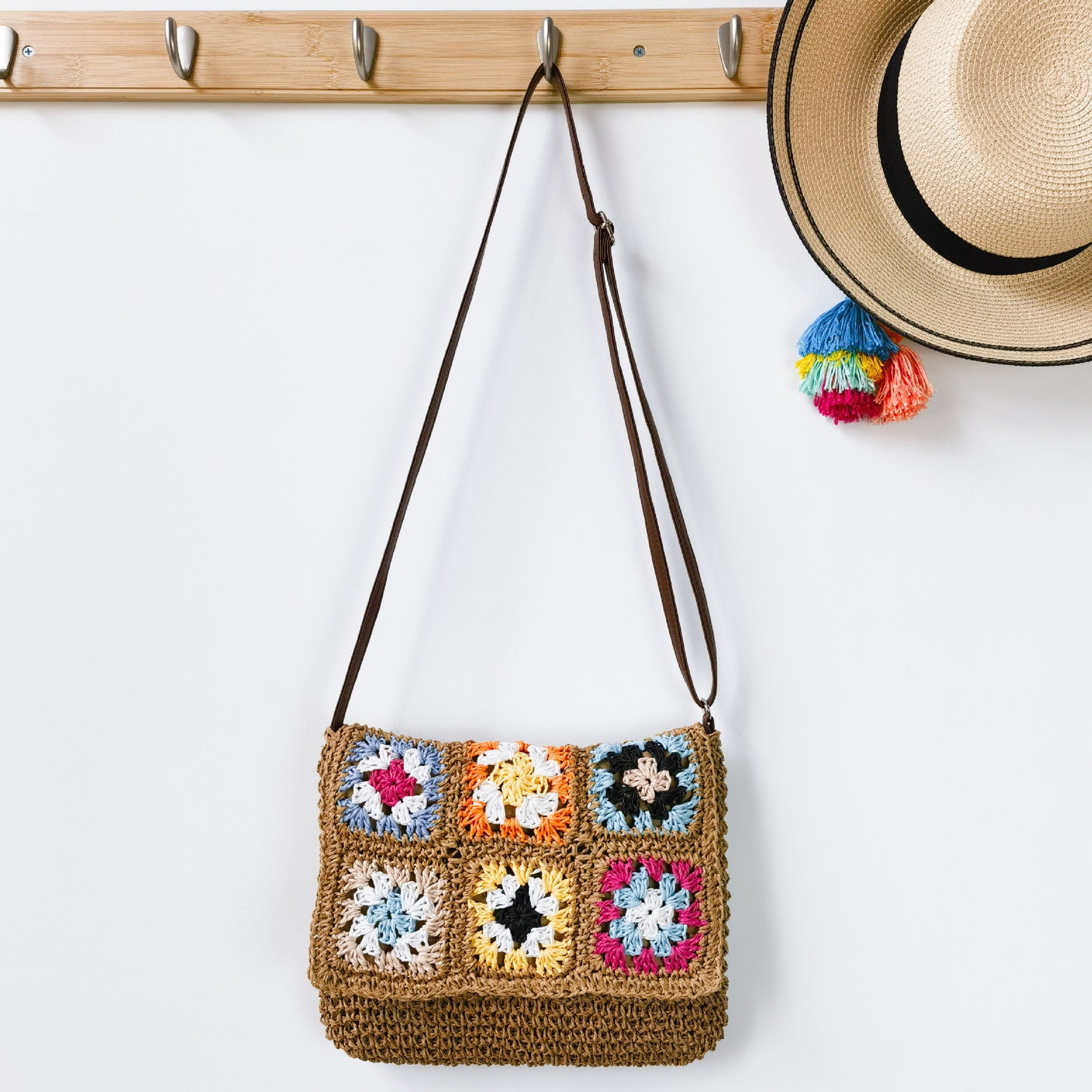 Bequeme Schultertasche mit Buntem Hexagon-Muster Brehn