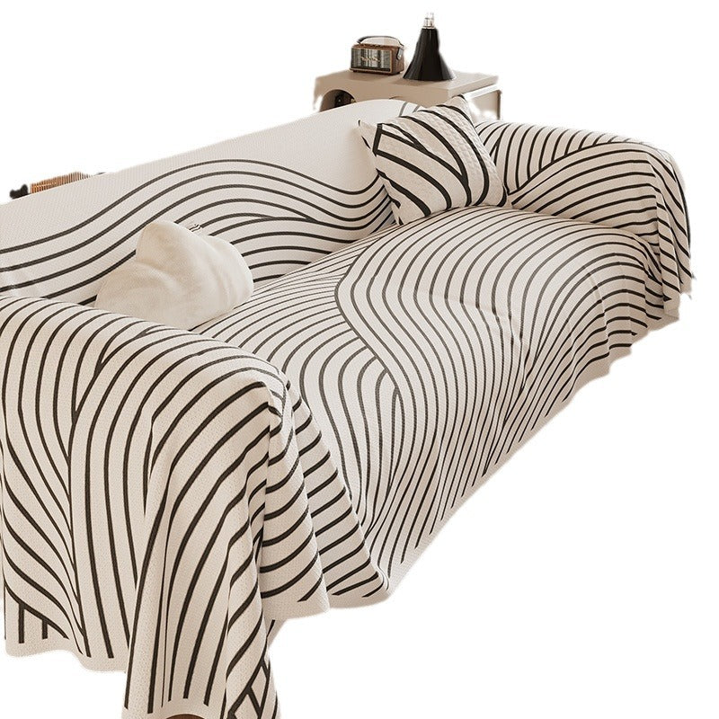 Contour-Fit Jacquard Sofa Throw Cover with Wave Stripe Drape