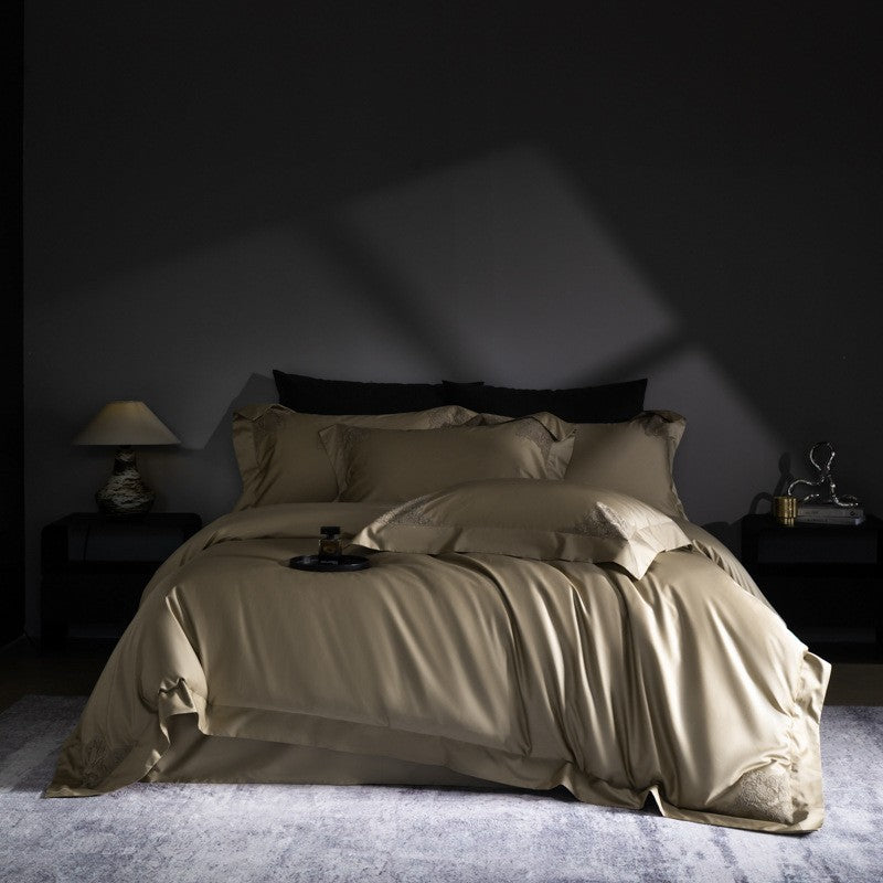 Luxus Sateen Bettbezug Set mit gestickten Eckenmotiven