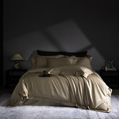 Luxus Sateen Bettbezug Set mit gestickten Eckenmotiven