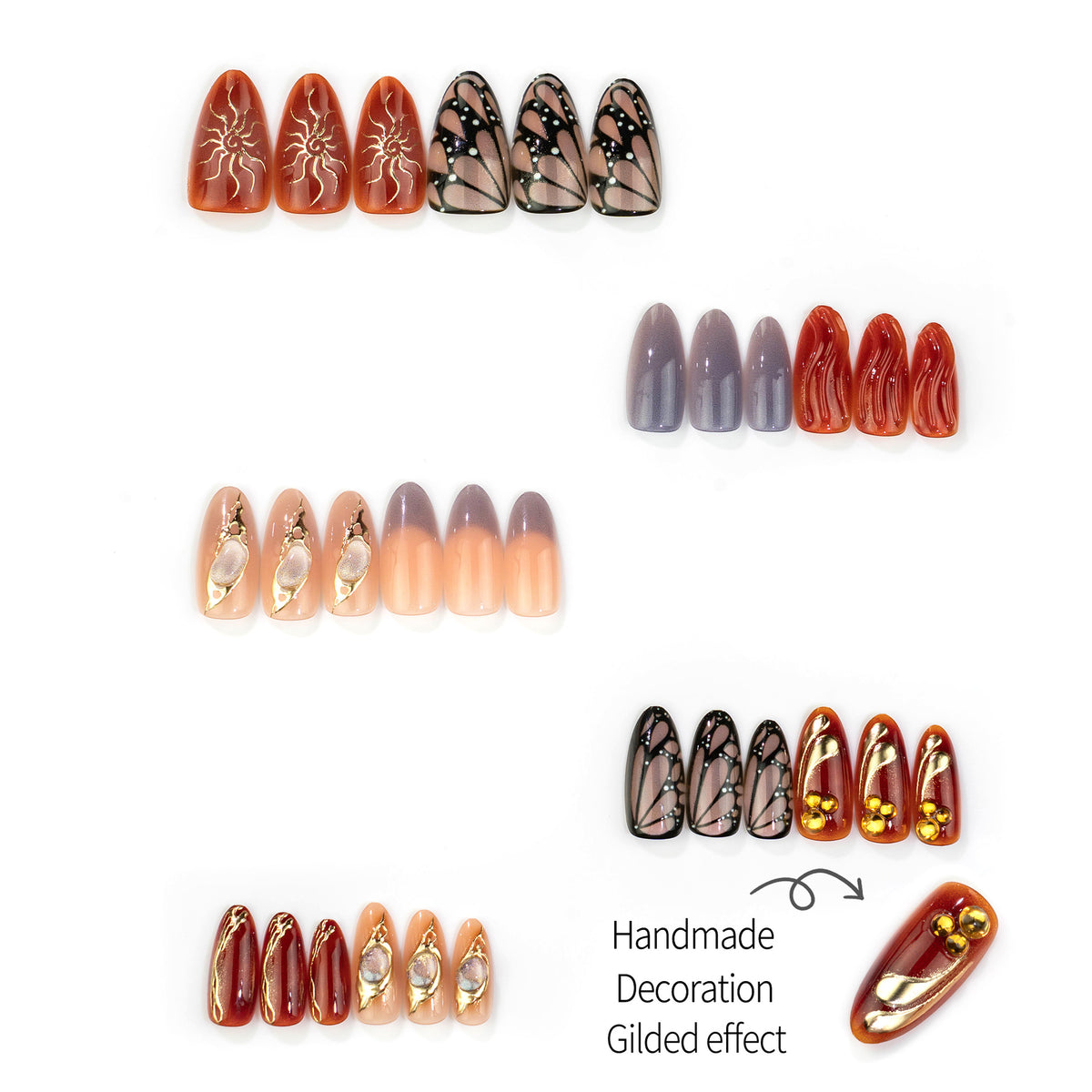 Künstlerisches, herbstinspiriertes Press-On-Nagelset