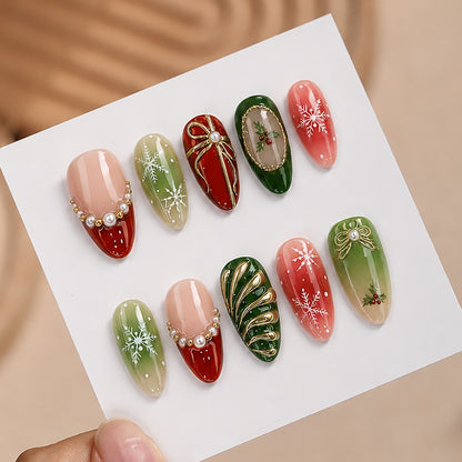 Künstliches Kunstnagelset mit festlichen Weihnachtsmotiven Brehn