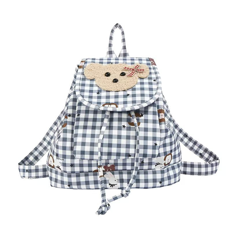 Rucksack mit Charmantem Plüsch-Bärenmotiv und Verspieltem Karomuster Brehn