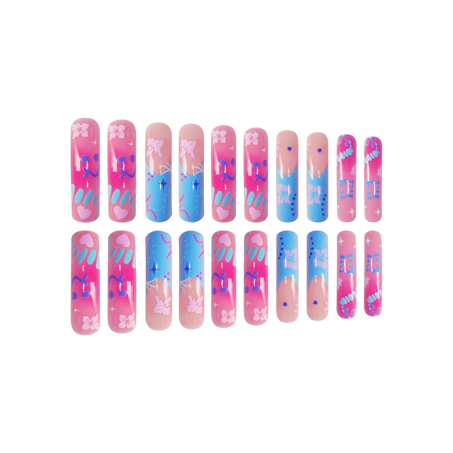 Künstlerische Press-On-Nagelerweiterungen mit floralen Designs Brehn