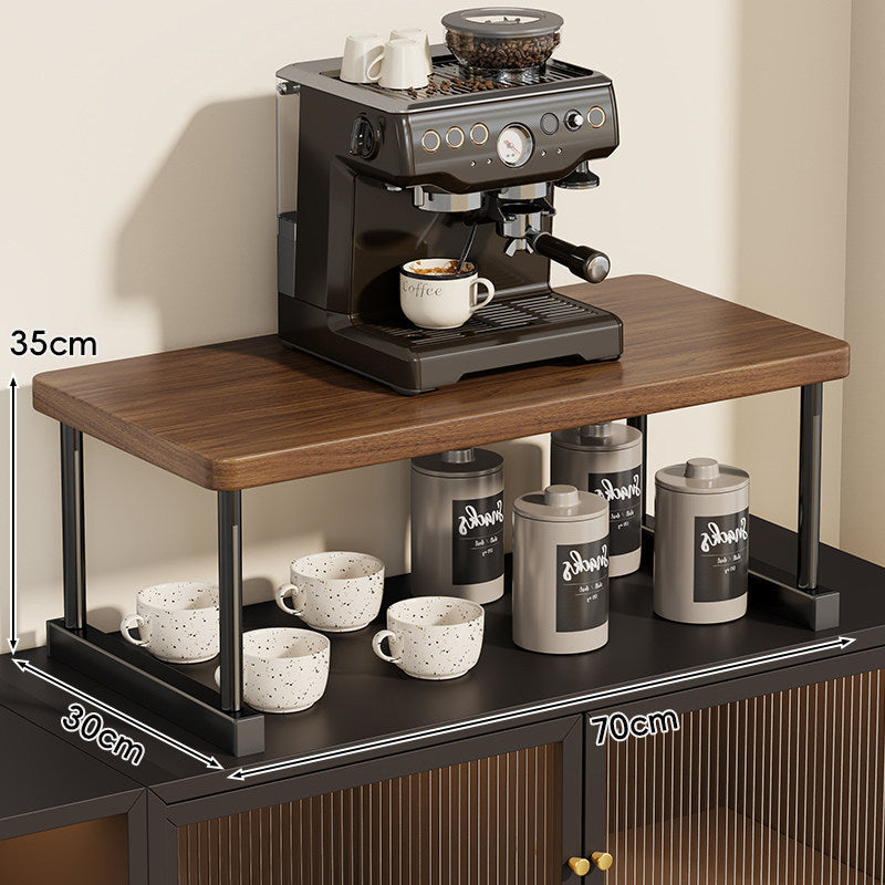 Zwei-Ebenen-Thekenkaffee-Station-Regalaufsatz mit Walnuß-Top und Metallrahmen