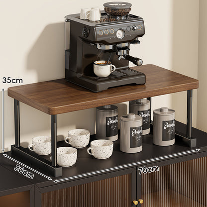Zwei-Ebenen-Thekenkaffee-Station-Regalaufsatz mit Walnuß-Top und Metallrahmen