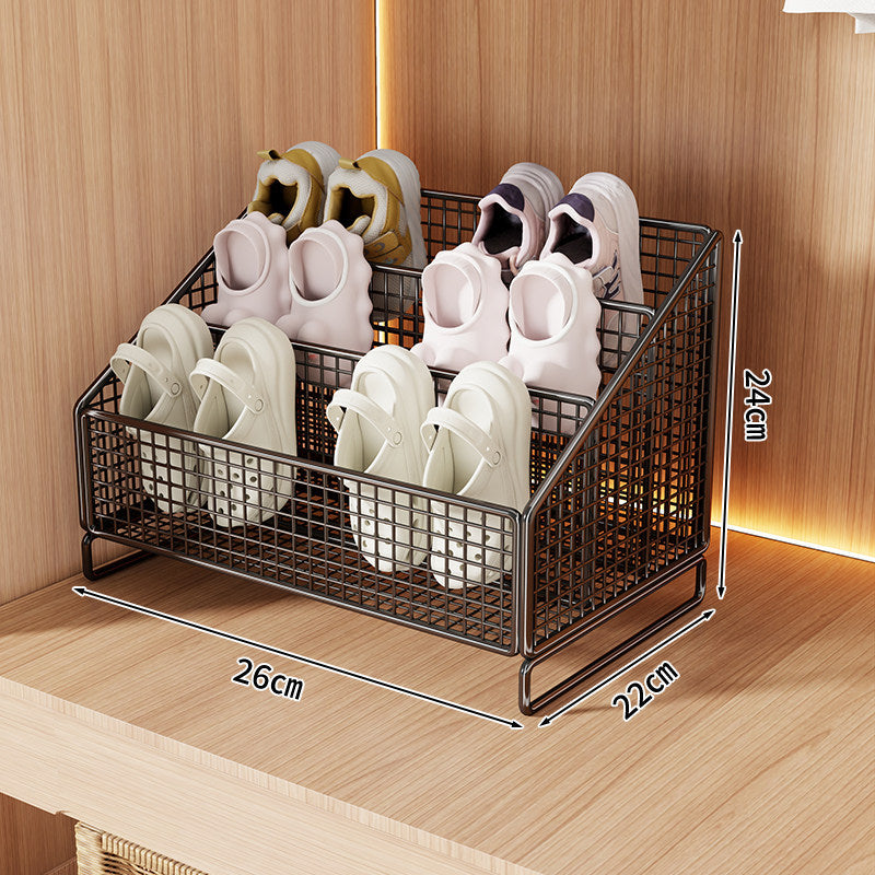 Kompakter gestufter Drahtgitter-Slipper- und Schuh-Organizer-Regal