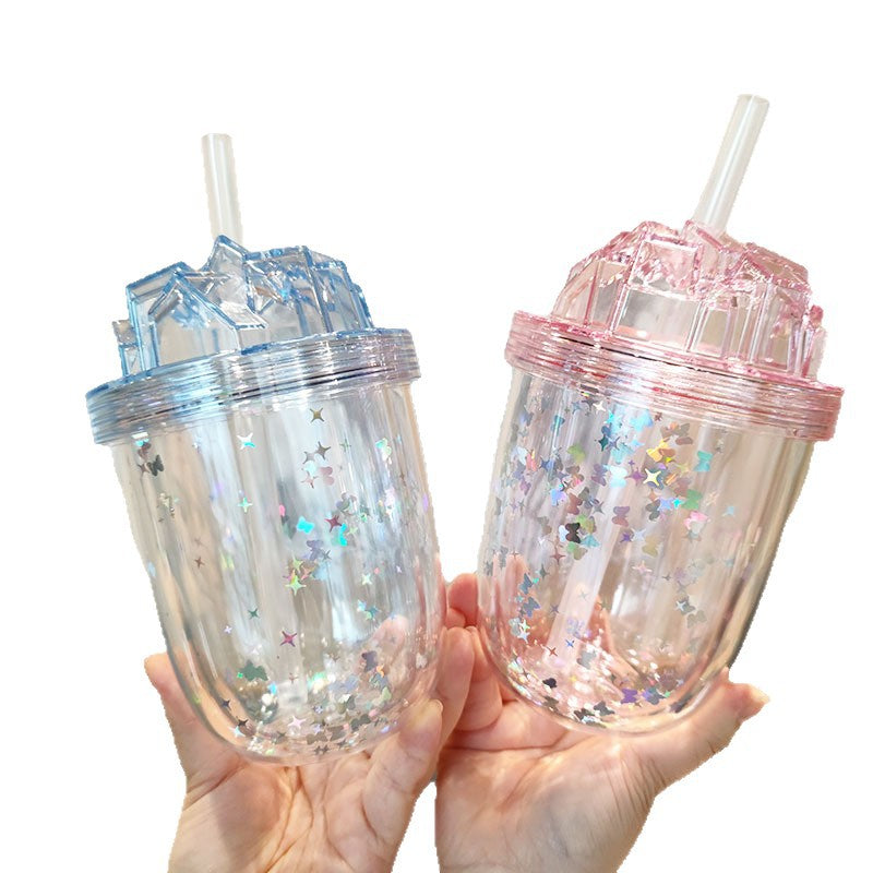 Damen Glitzernde Trinkbecher mit Strohhalm Brehn