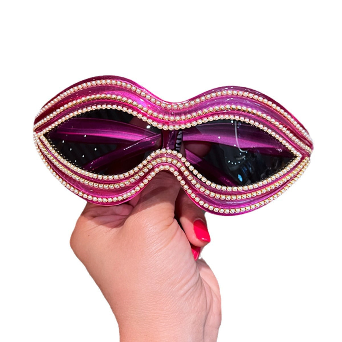 Damen Glamouröse Wellen-Sonnenbrille mit funkelnden Kristall-Applikationen Brehn