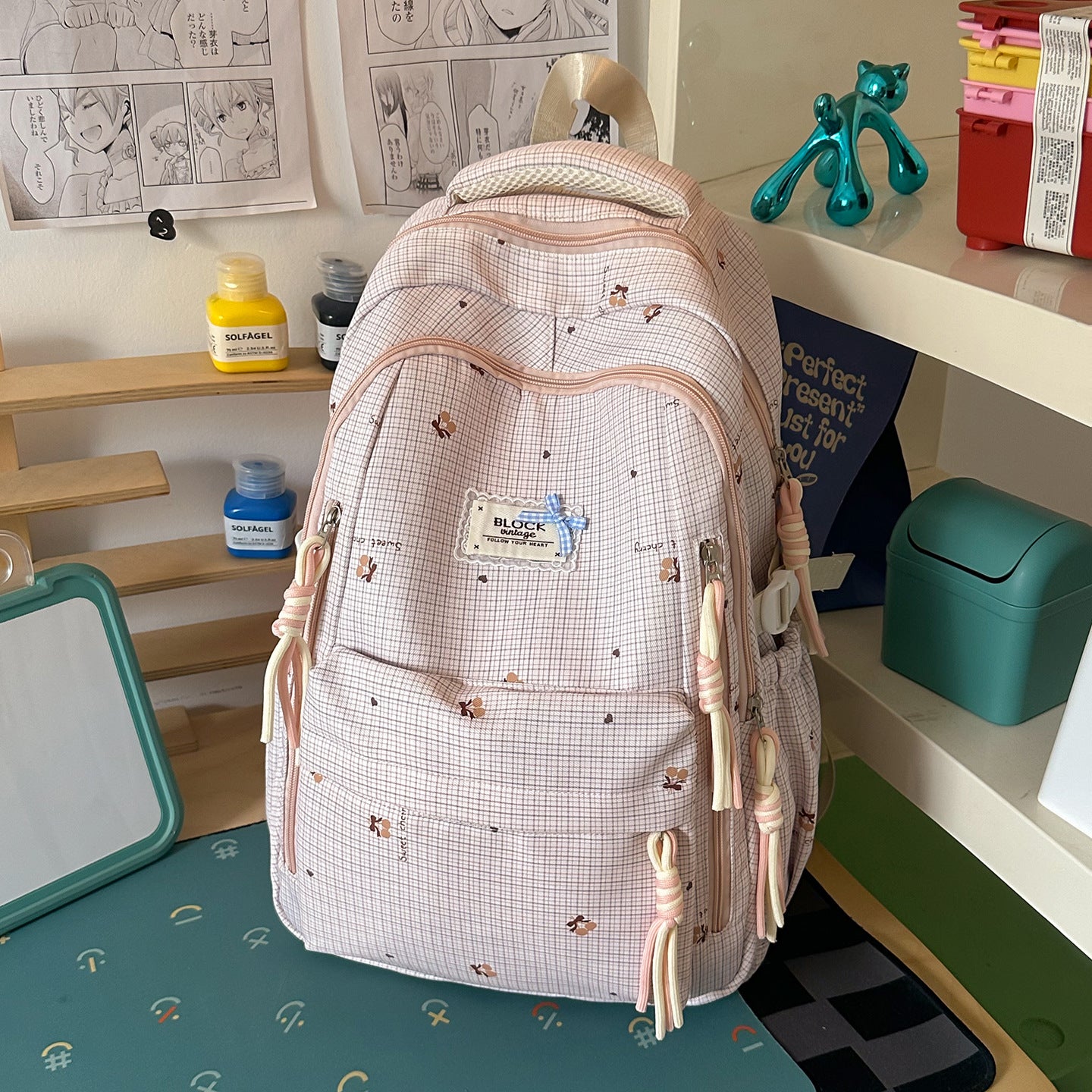 Blumenmuster Multi-Taschen Schulranzen