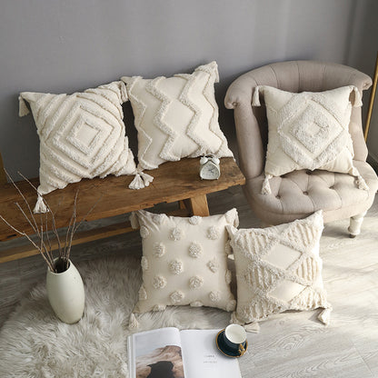 Dekoratives Boho-Puschelkissen mit strukturiertem Diamant-Tufting