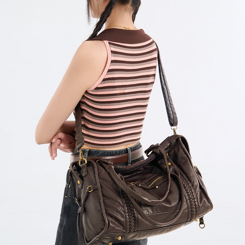 Damen Schultertasche PU-Leder geräumig mit Laptopfach und verstellbarem Schulterriemen | Brehn