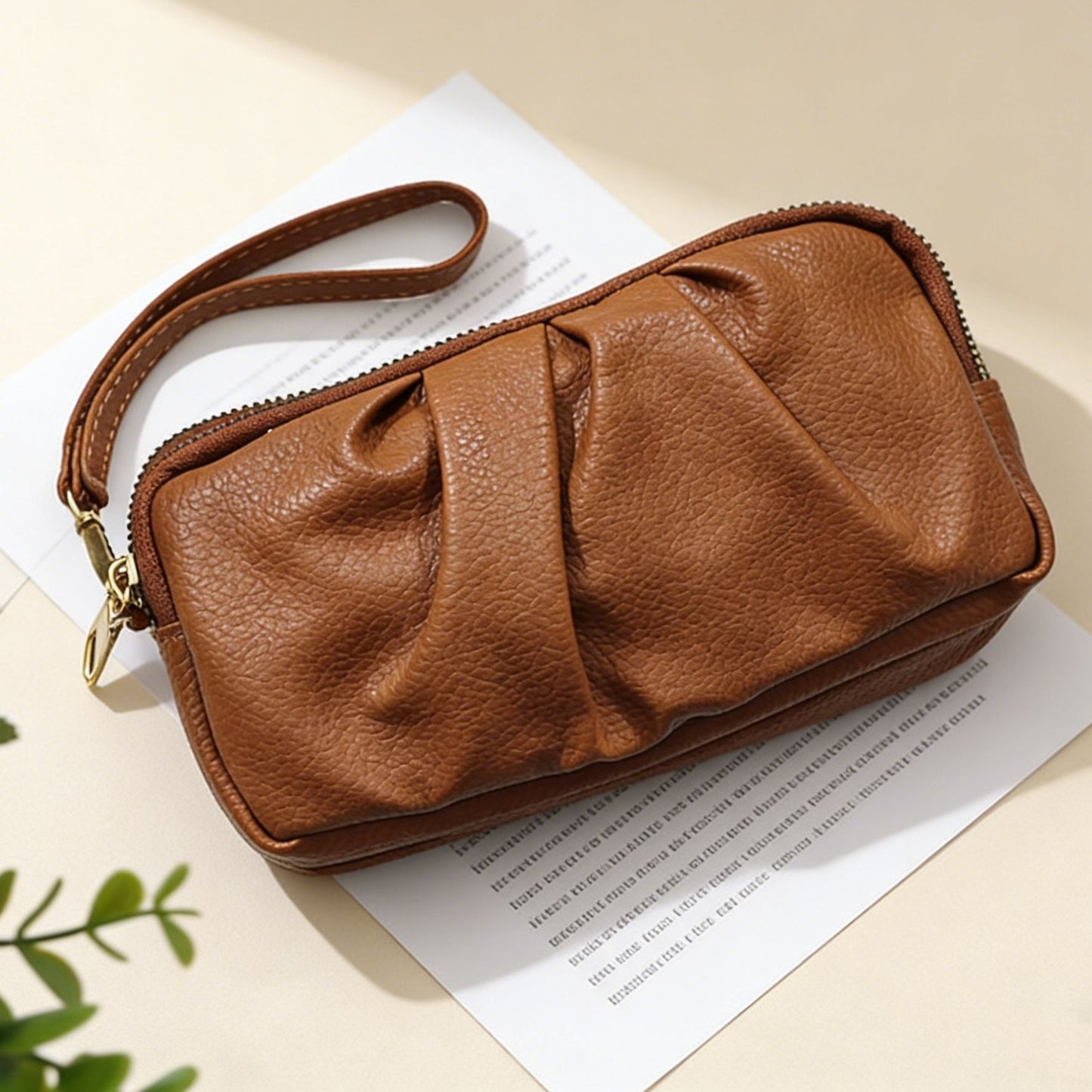 Strukturierte Leder Reißverschluss Clutch Geldbörse Brehn