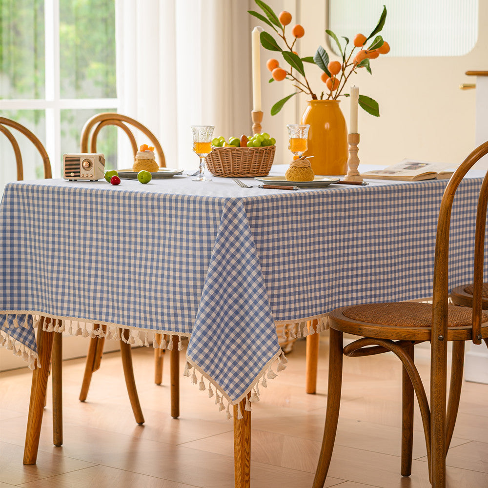 Gingham-Muster Tischdecke mit Fransenbesatz