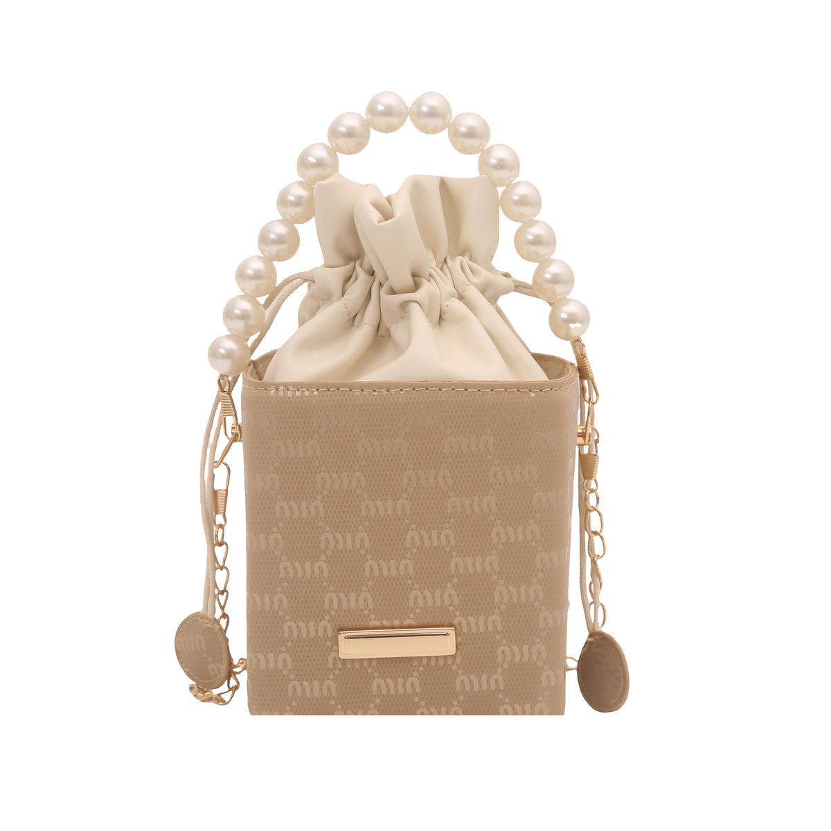 Elegante Mini-Eimer-Tasche mit Perlenhenkel Brehn