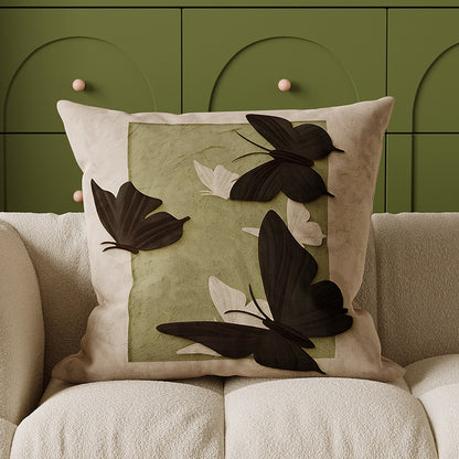 Square Suede-Texture Botanical Print Cushion Cover with Concealed Zipper