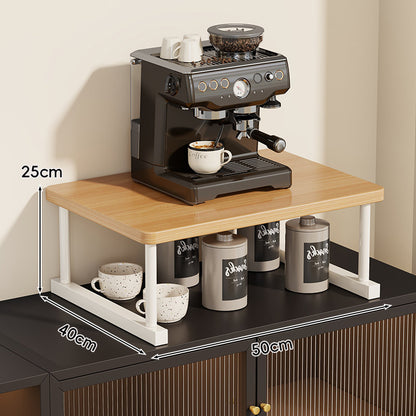 Zwei-Ebenen-Thekenkaffee-Station-Regalaufsatz mit Walnuß-Top und Metallrahmen