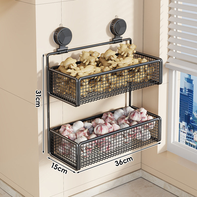 Wandmontierte Saugnetz-Obstlagerschalen-Set mit doppelt verstellbarem Regal