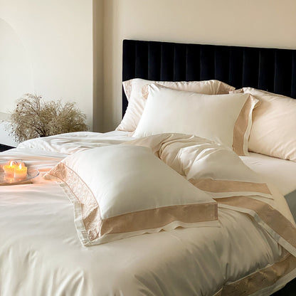 Hotel-Grade Baumwollsatin Bettwäsche Set mit Jacquardrand & Umschlag-Kissenbezügen