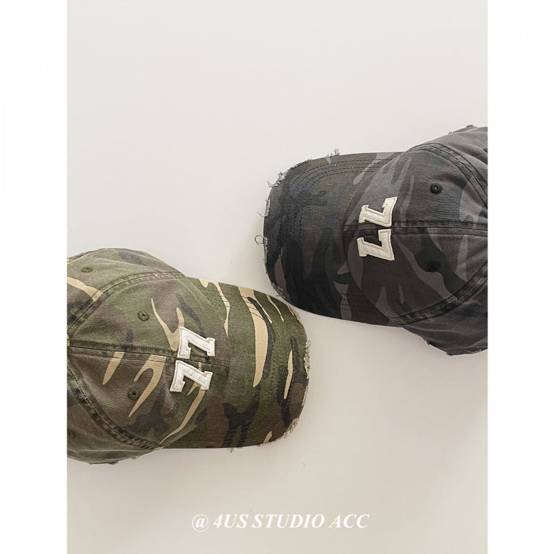 Damen Distressed Camouflage Baseball Cap Brehn