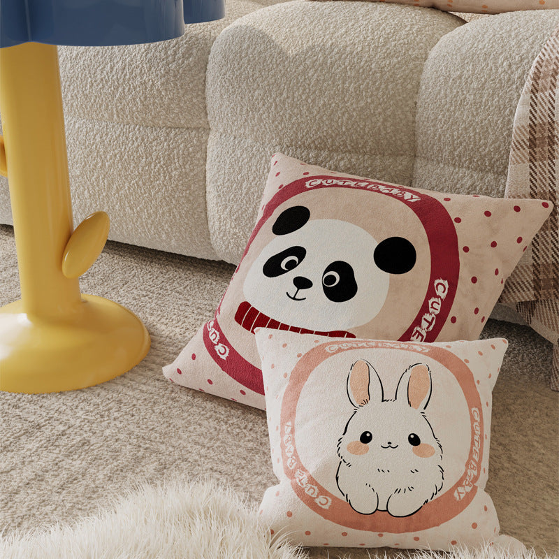 Plush Textured Bunny Illustration Square Throw Pillow Cover with Hidden Zipper