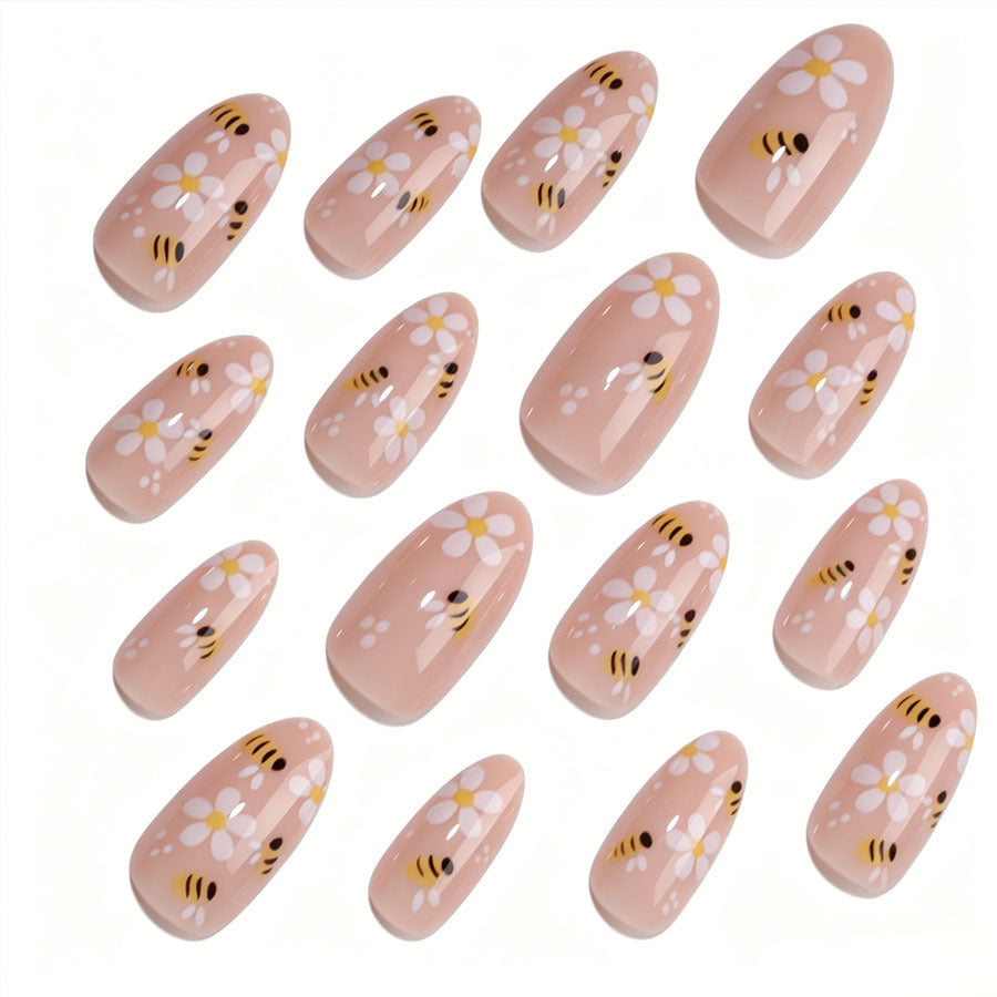 Kunstnagelset mit verspieltem Bienen- und Blumenmotiv Brehn