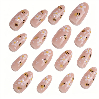 Kunstnagelset mit verspieltem Bienen- und Blumenmotiv Brehn