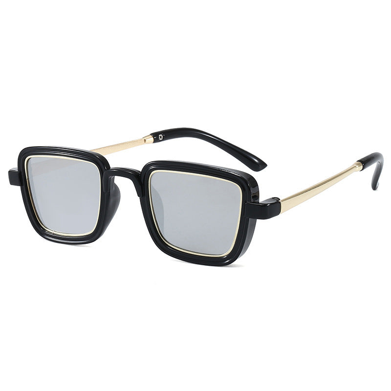 Damen quadratische Sonnenbrille mit transparentem Rahmen und goldenen Akzenten Brehn