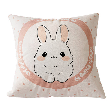 Plush Textured Bunny Illustration Square Throw Pillow Cover with Hidden Zipper