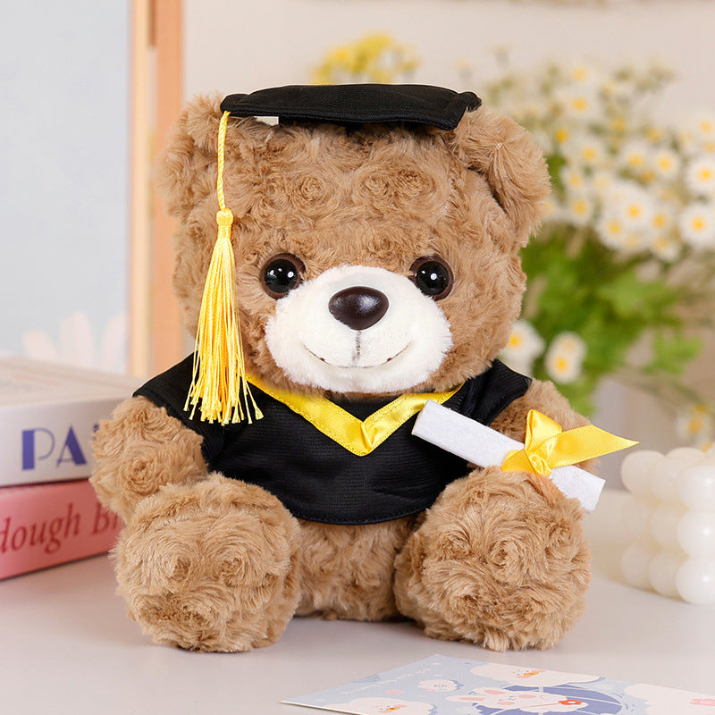 Festlicher Feiertags-Plüschbär Dekorative sitzende Kuschelfigur mit Pom-Pom-Schal & Veloursmütze Brehn
