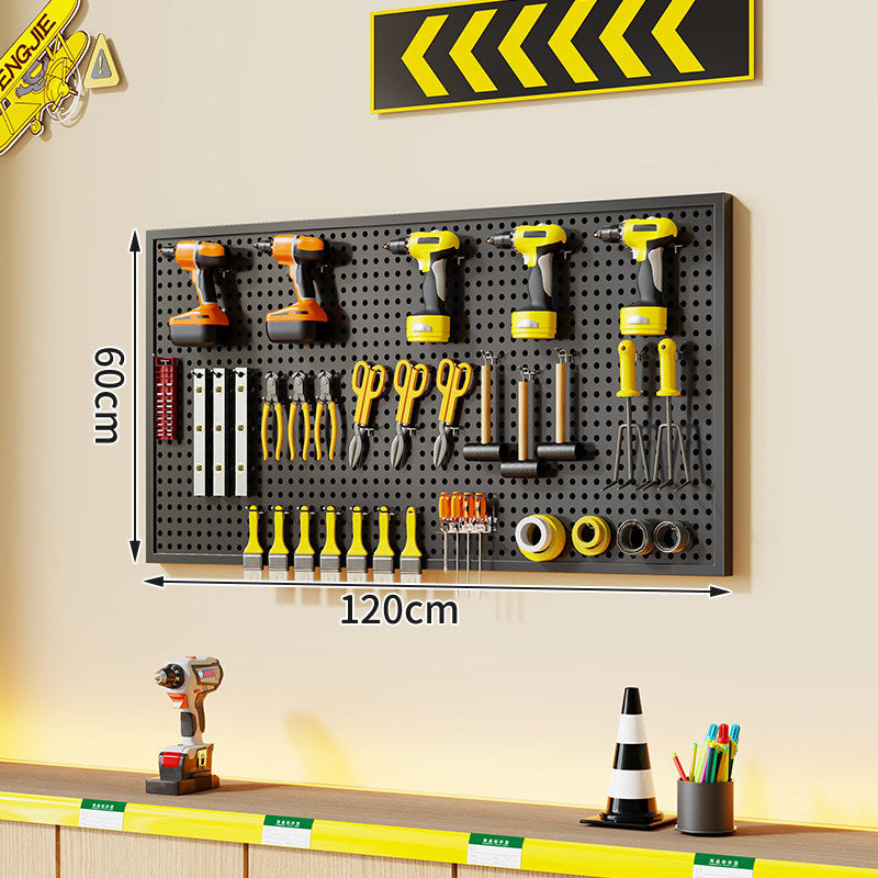 Wandmontierter perforierter Metallwerkzeug-Pegboard-Organizer mit Magnetstreifen und Mehrfachhaken