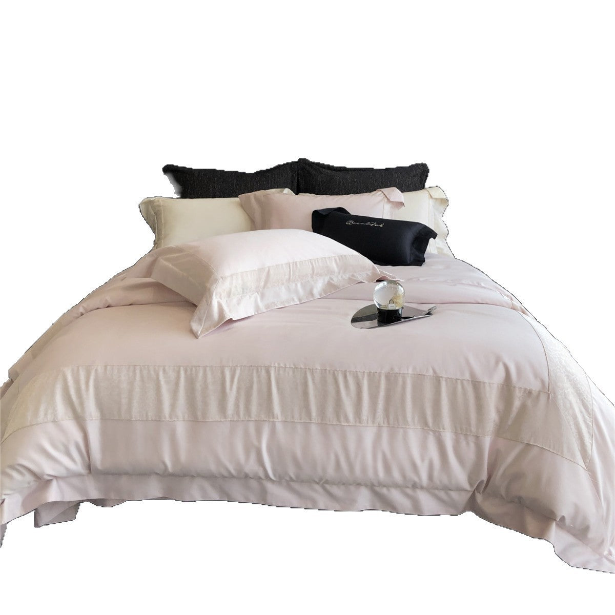 Luxuriöses Satinmischung Jacquard-Panel Bettbezug Set mit Kissenbezügen