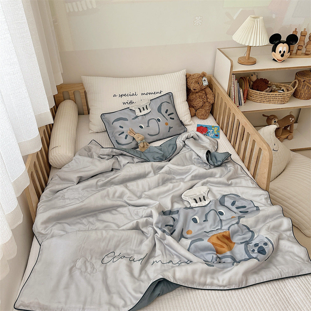 Wendbares Kinder-Bettwäscheset aus weicher Mikrofaser mit großem Teddybär‑Print und gesteppter Decke