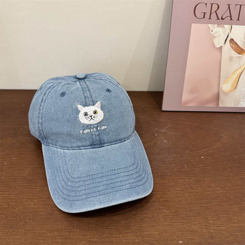 Damen Freizeit Baumwoll Baseball Cap mit Katzenstickerei Brehn