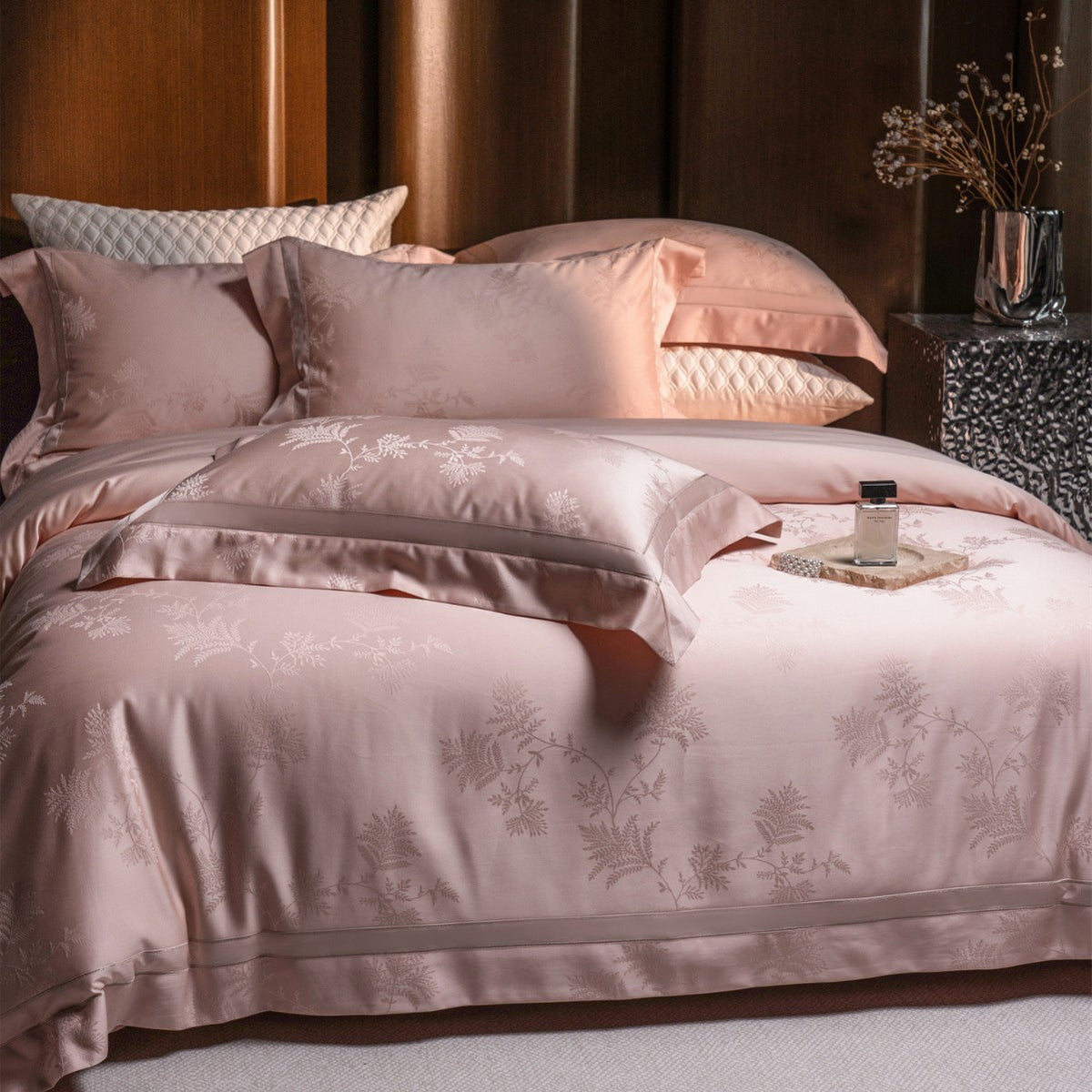 Jacquard Botanical Satin Bettbezug Set mit Kissenbezügen