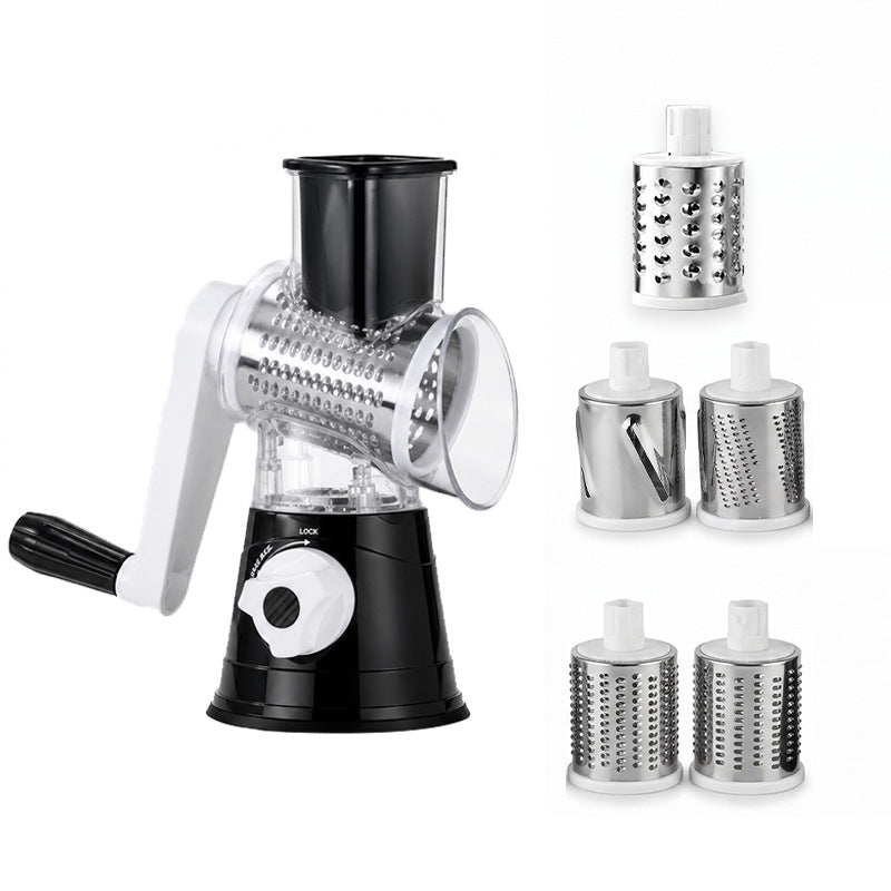 Manual Rotary Vegetable Grater with Multiple Interchangeable Stainless Steel Drum Blades and Suction Base