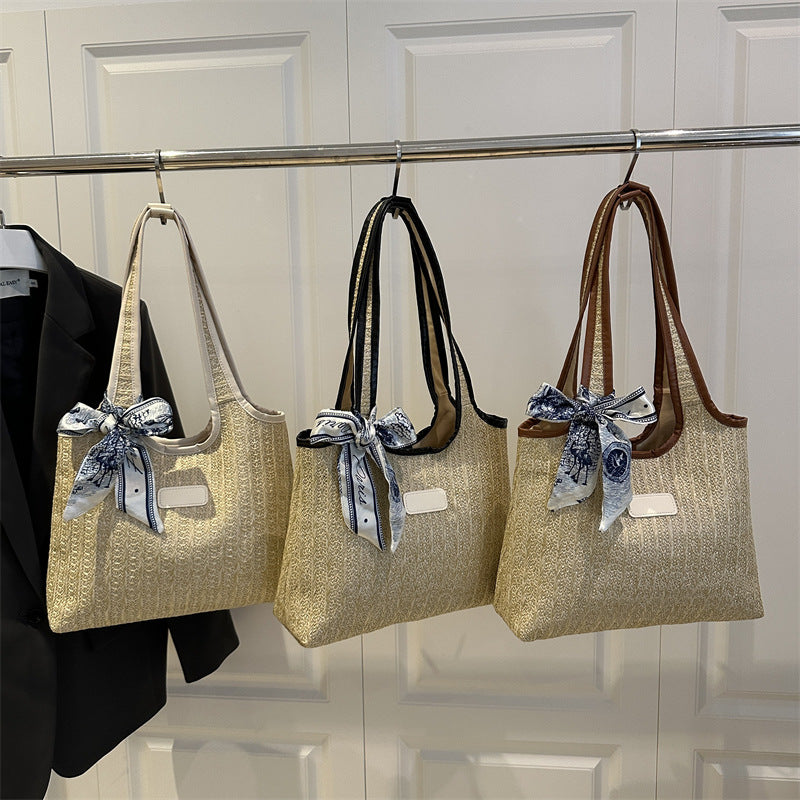Texturierte Gewebe-Tote-Tasche mit elegantem Schleifen-Brehn