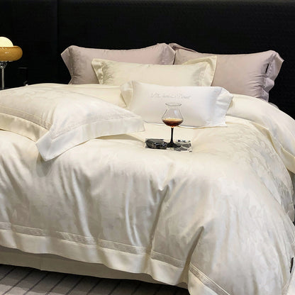 Premium-Baumwollsatin-Bettwäschegarnitur mit strukturierter Matelassé-Bordüre und Hotelverschluss