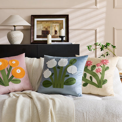Quadratisches Samt Tufted Floral Chenille Applikationskissenbezug