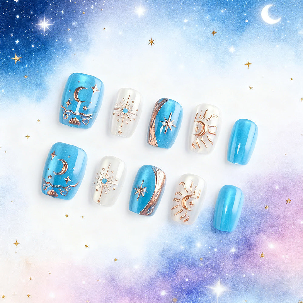 Himmels-themed Press-On Nagelkunst Brehn
